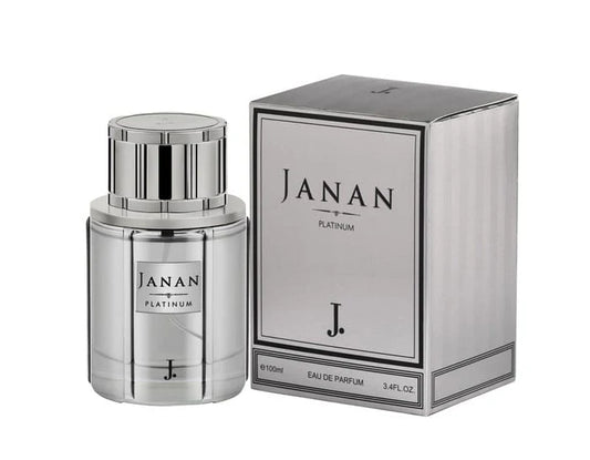 Silver perfume bottle and packaging on a white background