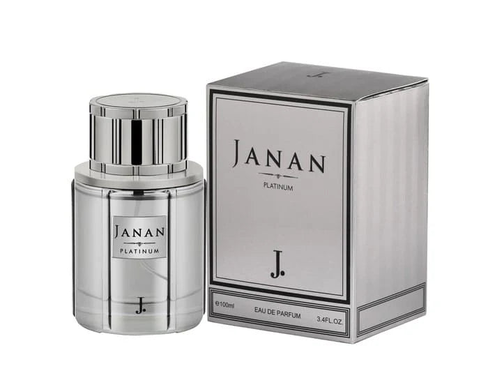 Silver perfume bottle and packaging on a white background